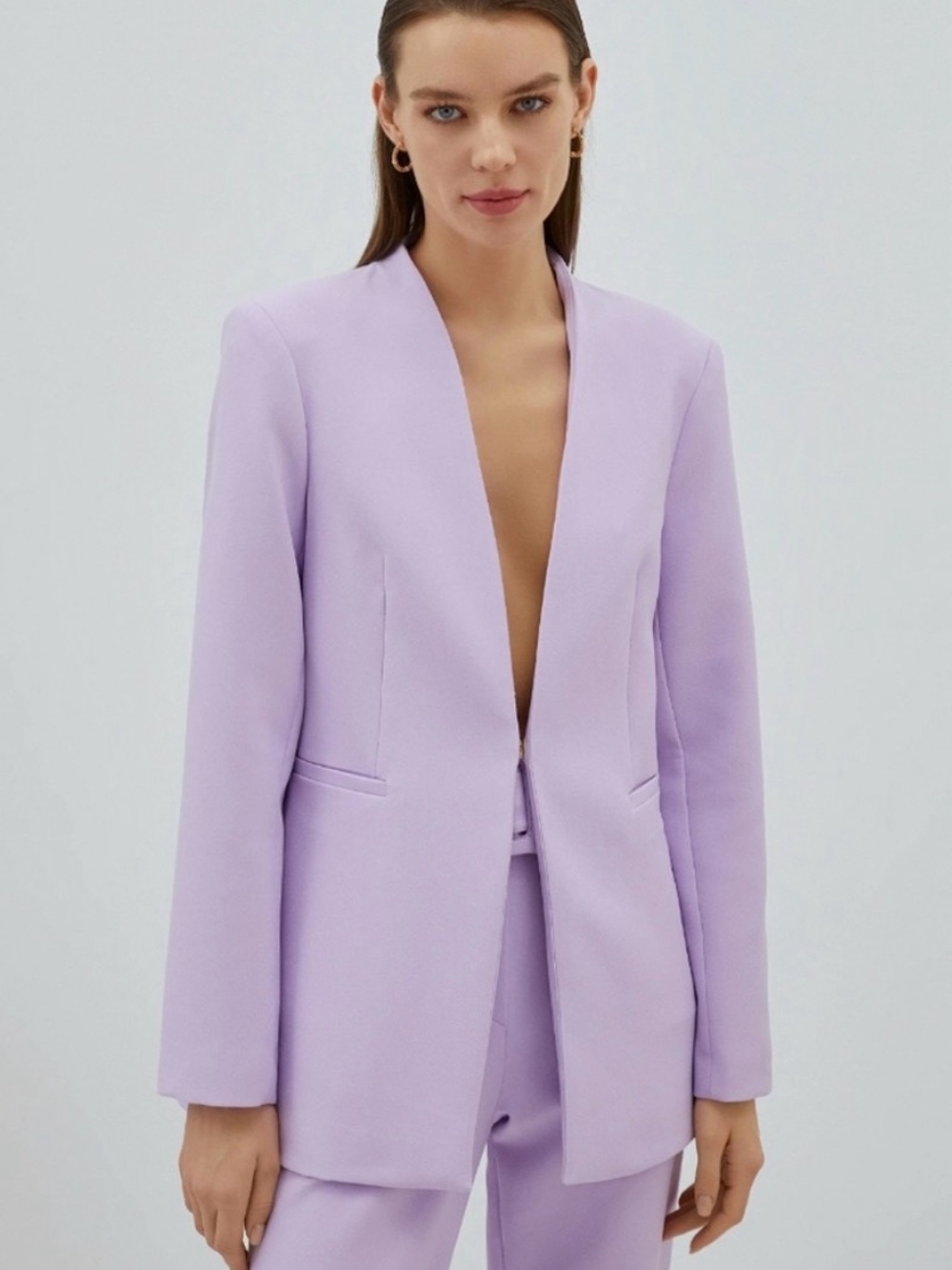 Zara Lilac Collarless Longline Blazer